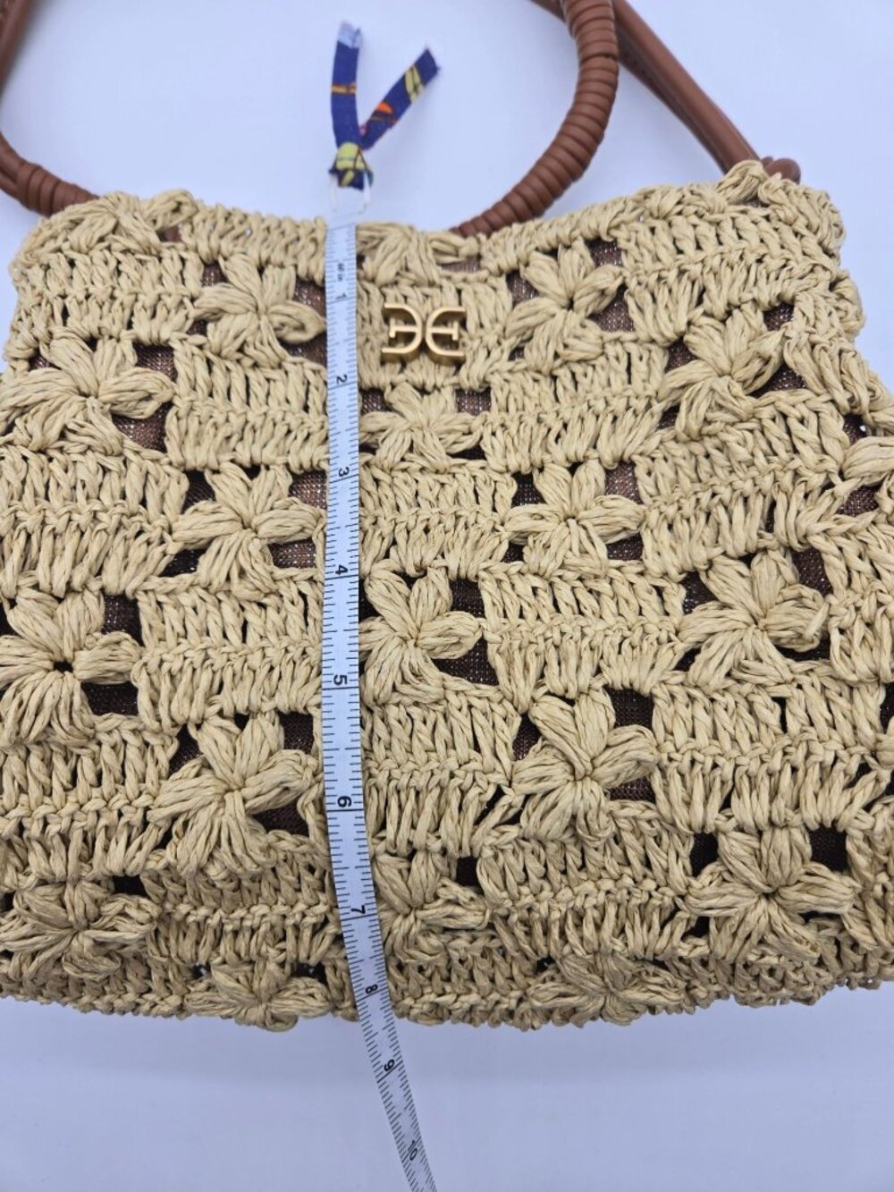 SAM EDELMAN Shoulder Bag Layla 3-Compartment Floral Raffia Natural Leather Trim - Picture 6 of 10